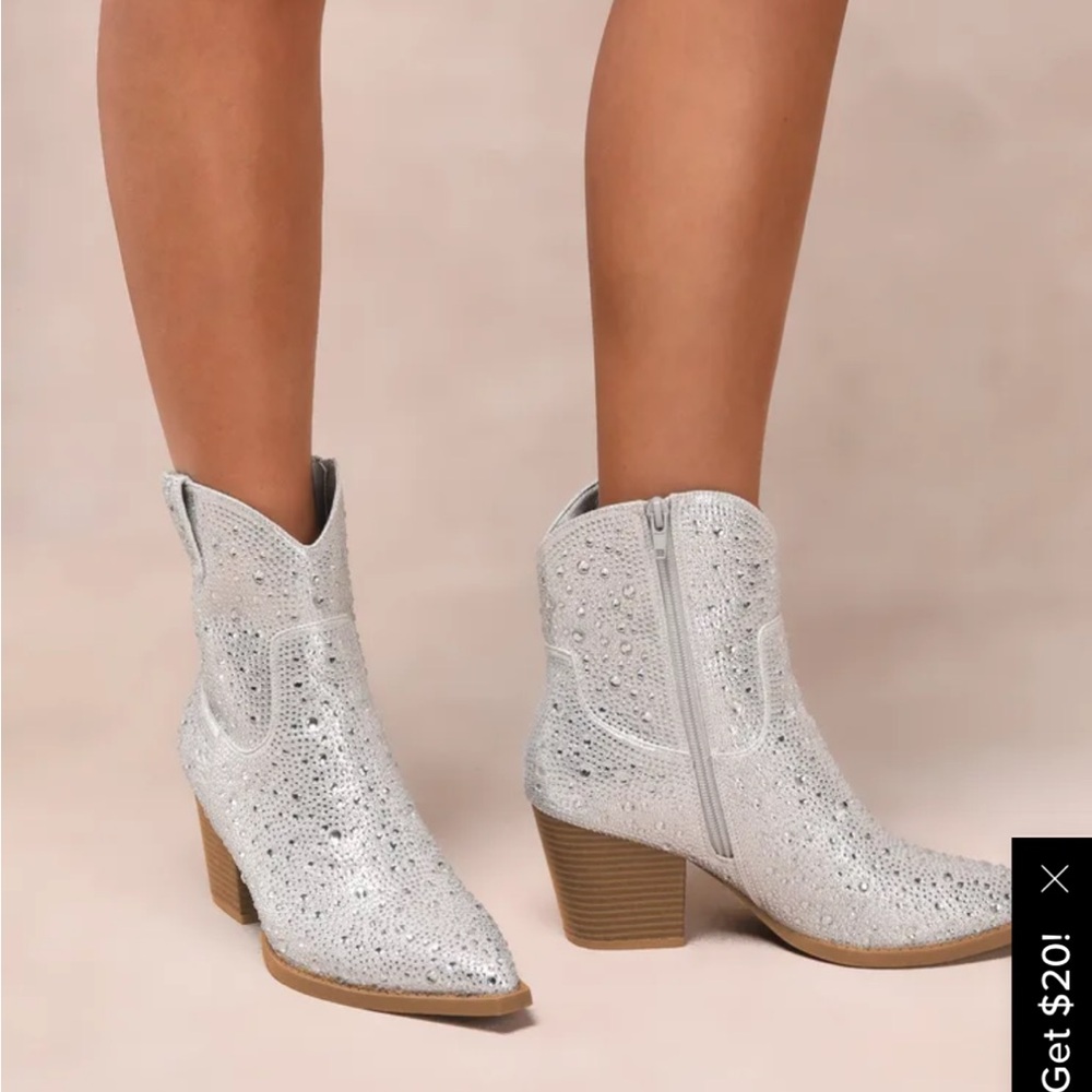 Lulus Silver Rhinestone Ankle Booties - Picture 3 of 8